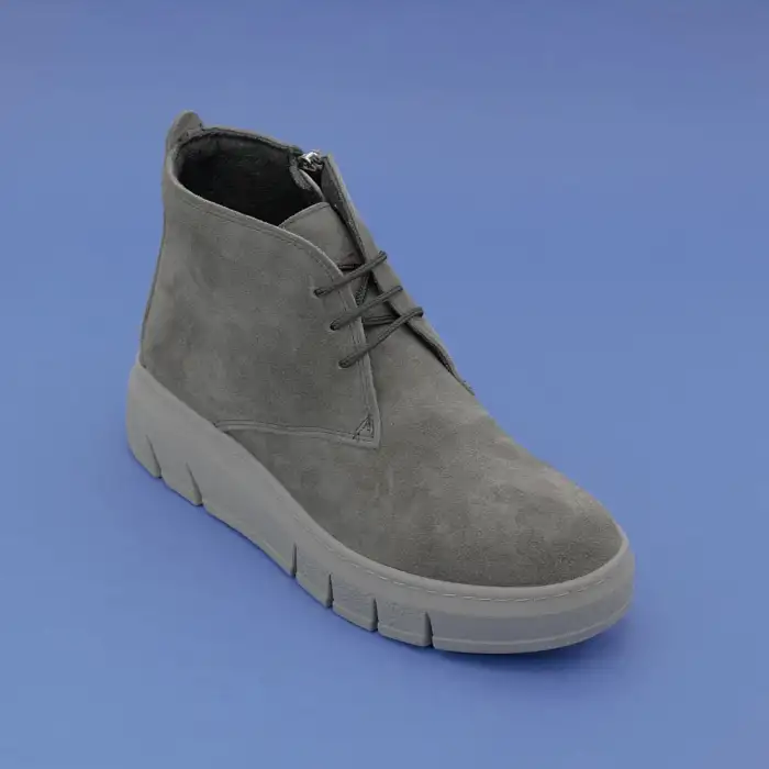 OLA 045-18  Hakiki Deri Günlük Bayan Bot Gri Süet