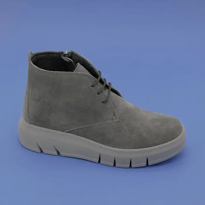 OLA 045-18  Hakiki Deri Günlük Bayan Bot Gri Süet