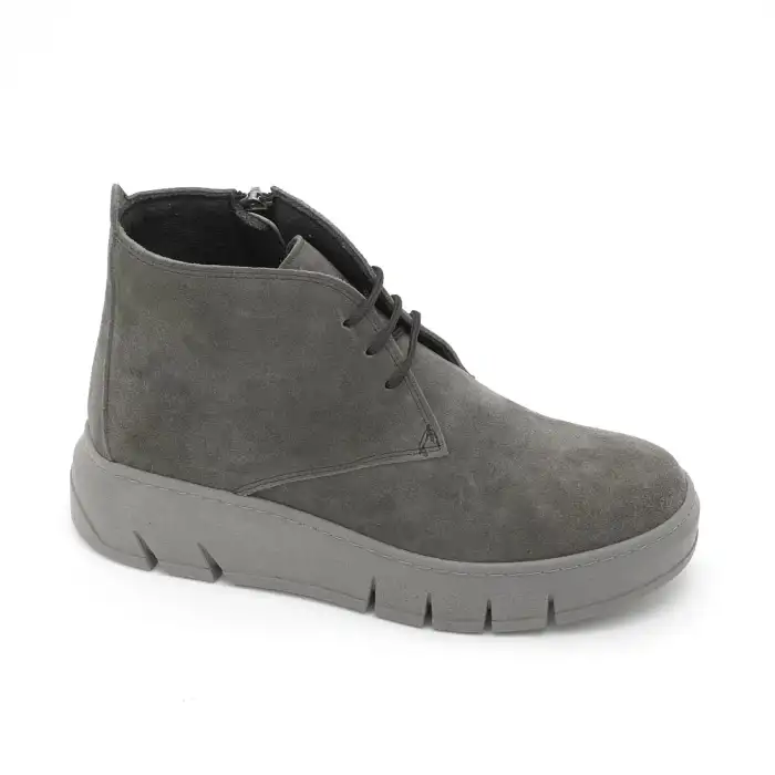 OLA 045-18  Hakiki Deri Günlük Bayan Bot Gri Süet