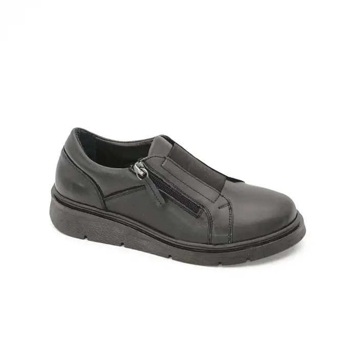 OLA 2302   Hakiki Deri Fermuarlı Bayan Ayakkabı Siyah