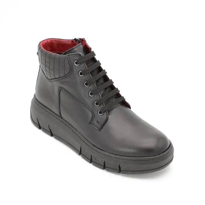 OLA 918-18  Hakiki Deri Günlük Bayan Bot Siyah