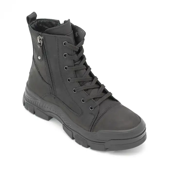 Pepita 8893 Hakiki Deri  Bayan Bot Siyah Nubuk