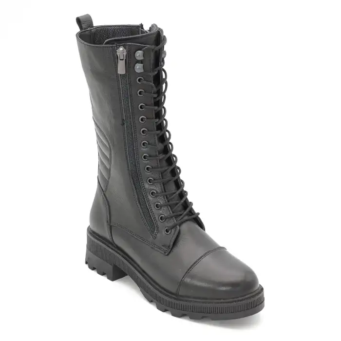 Pepita 8954 Hakiki Deri Bayan Uzun Postal Siyah