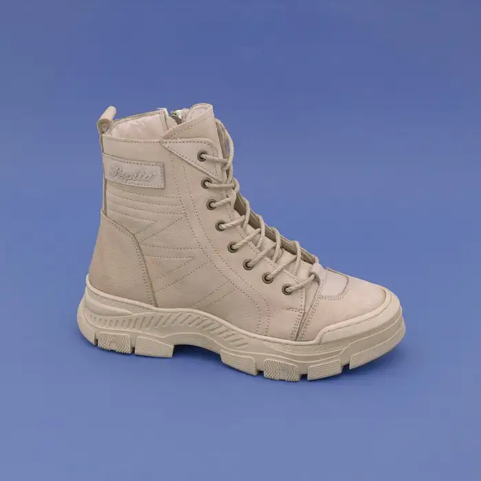 Pepita 9375 Hakiki Deri  Bayan Bot Bej Nubuk