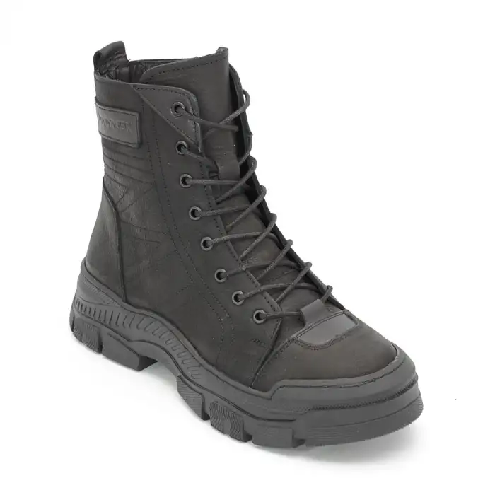 Pepita 9375 Hakiki Deri  Bayan Bot Siyah Nubuk