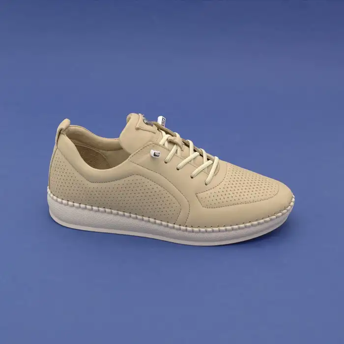 Pepita Z094 Hakiki Deri  Yazlık Bayan Ayakkabı Bej