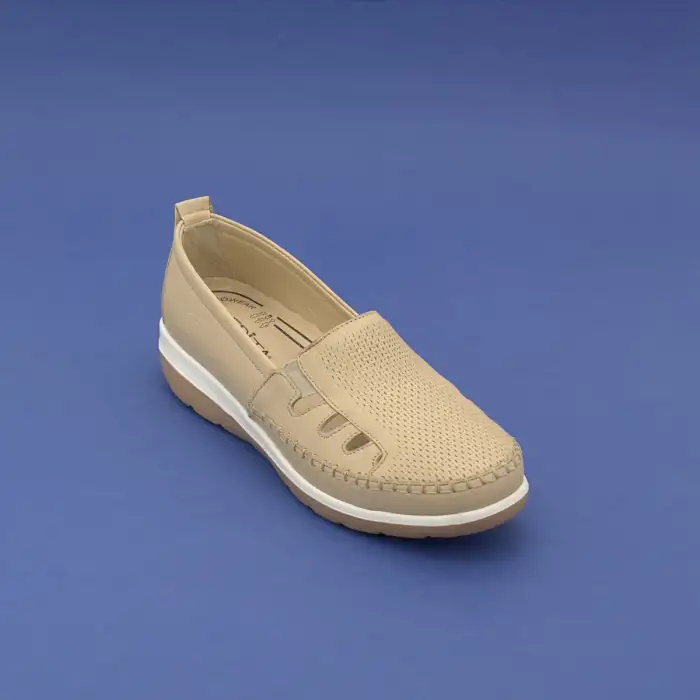 Pepita Z110 Hakiki Deri  Yazlık Bayan Ayakkabı Bej