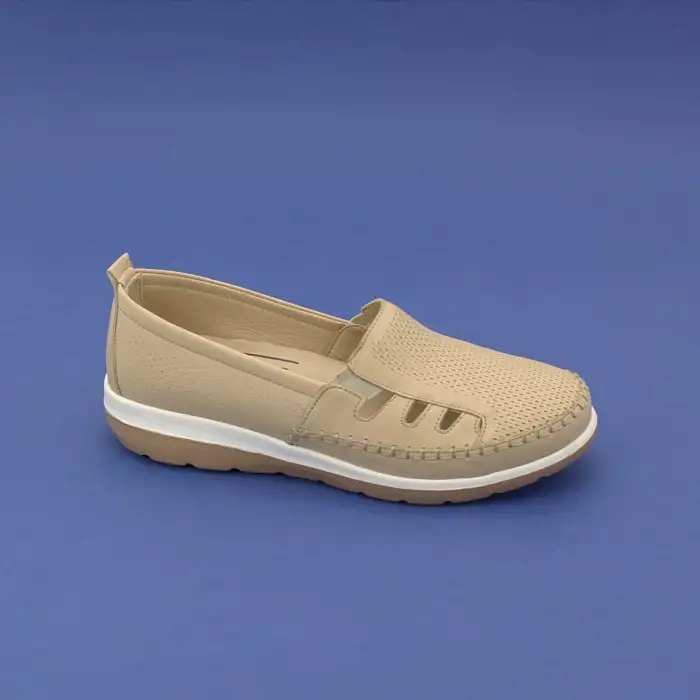 Pepita Z110 Hakiki Deri  Yazlık Bayan Ayakkabı Bej