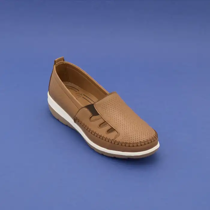 Pepita Z110 Hakiki Deri  Yazlık Bayan Ayakkabı Taba