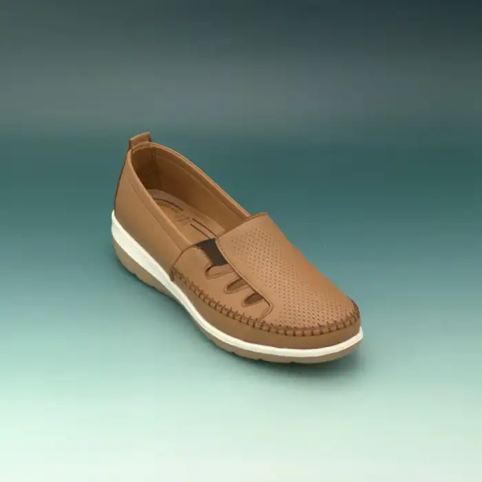 Pepita Z110 Hakiki Deri  Yazlık Bayan Ayakkabı Taba