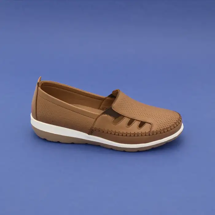 Pepita Z110 Hakiki Deri  Yazlık Bayan Ayakkabı Taba