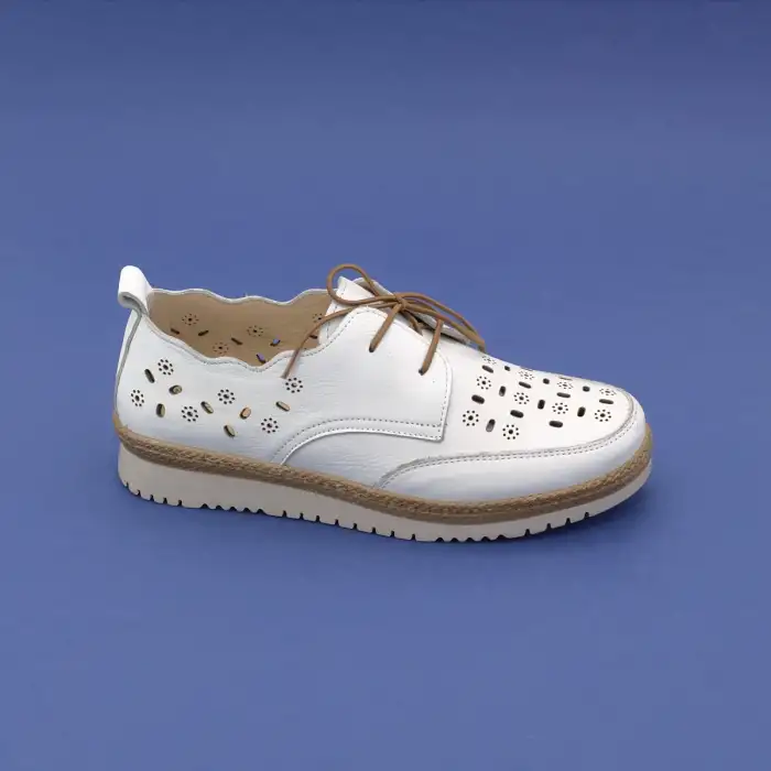 Pepita Z136 Hakiki Deri  Yazlık Bayan Ayakkabı Beyaz