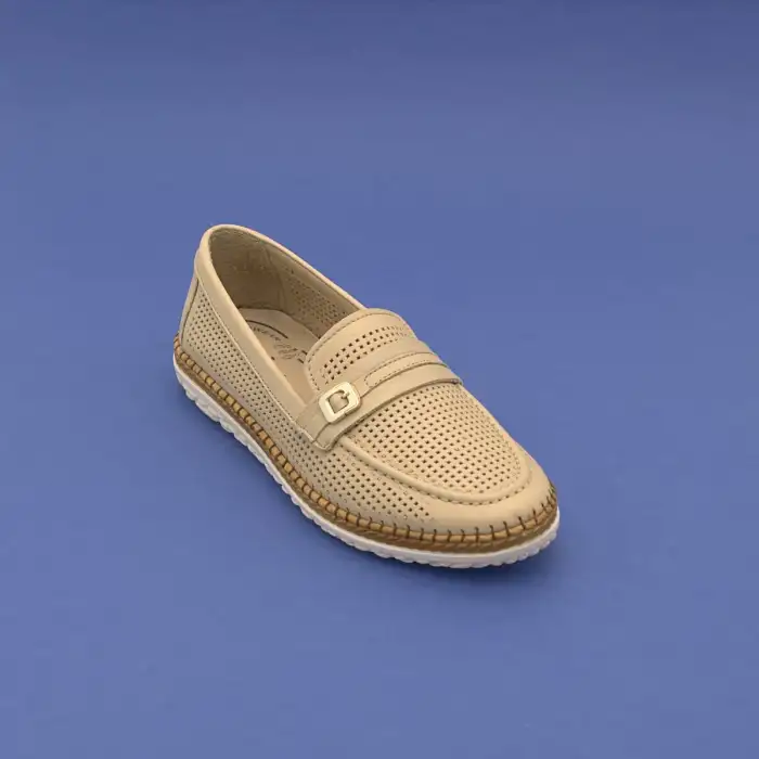 Pepita Z142 Hakiki Deri  Yazlık Bayan Ayakkabı Bej