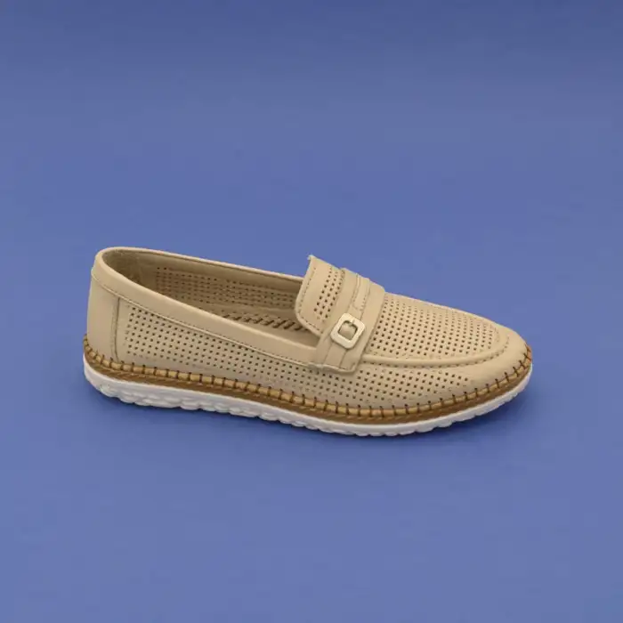 Pepita Z142 Hakiki Deri  Yazlık Bayan Ayakkabı Bej