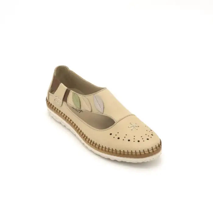 Pepita Z184 Hakiki Deri  Yazlık Bayan Ayakkabı Bej