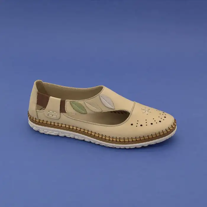 Pepita Z184 Hakiki Deri  Yazlık Bayan Ayakkabı Bej