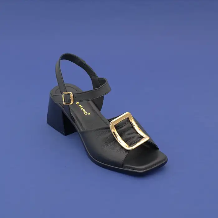 PKR 19008 Hakiki Deri Tokalı Bayan Sandalet 6 cm Siyah