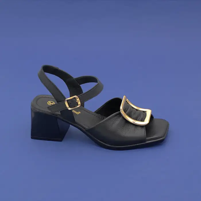 PKR 19008 Hakiki Deri Tokalı Bayan Sandalet 6 cm Siyah