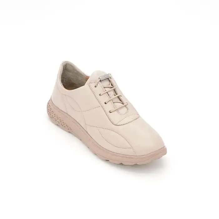 PKR 2004   Hakiki Deri Günlük Bayan Ayakkabı Bej