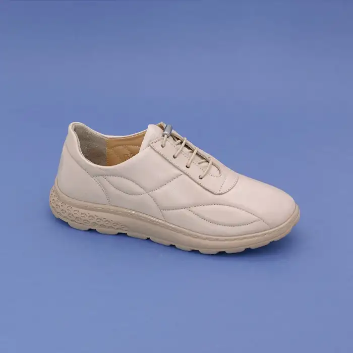 PKR 2004   Hakiki Deri Günlük Bayan Ayakkabı Bej