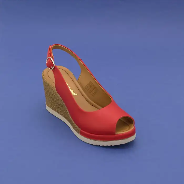 PKR 500 Hakiki Deri Tank Topuk Bayan Sandalet Kırmızı