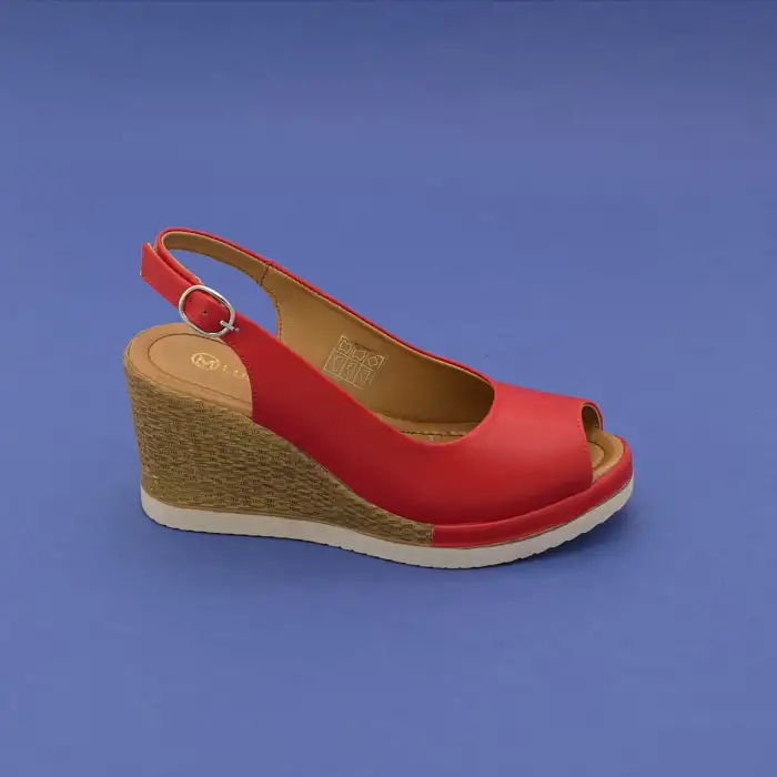 PKR 500 Hakiki Deri Tank Topuk Bayan Sandalet Kırmızı