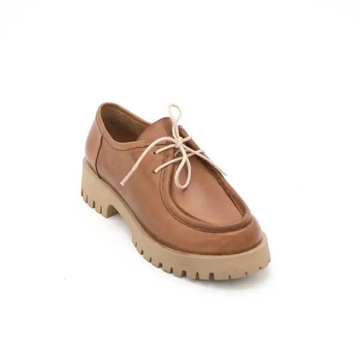 PUR 10599 Hakiki Deri  Günlük Bayan Ayakkabı Taba