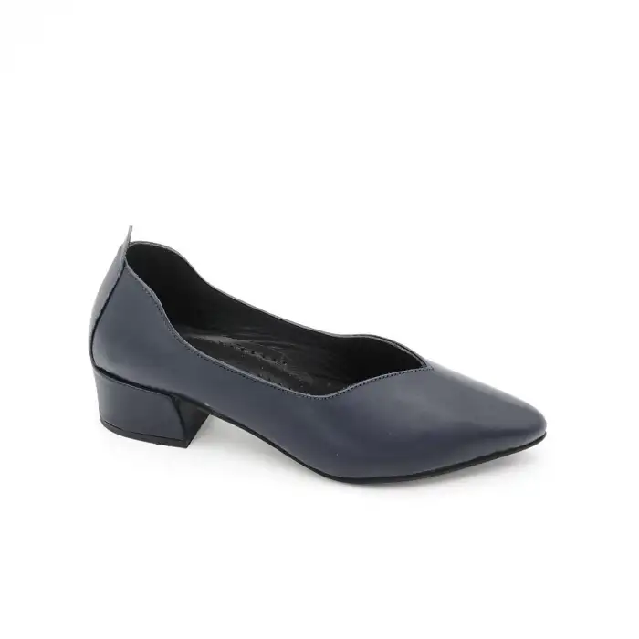 PYZ 1068 Hakiki Deri 4 cm Topuklu Bayan Ayakkabı Lacivert