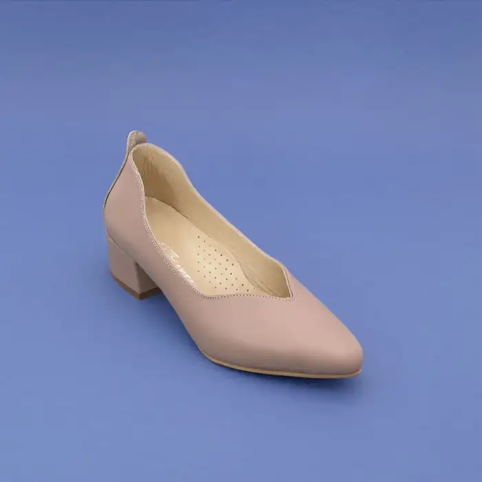 PYZ 1068 Hakiki Deri 4 cm Topuklu Bayan Ayakkabı Vizon