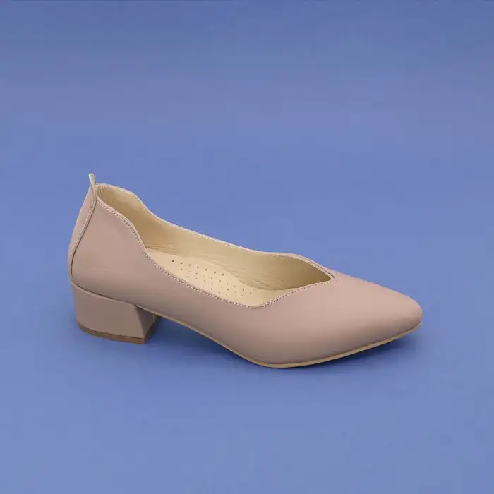 PYZ 1068 Hakiki Deri 4 cm Topuklu Bayan Ayakkabı Vizon
