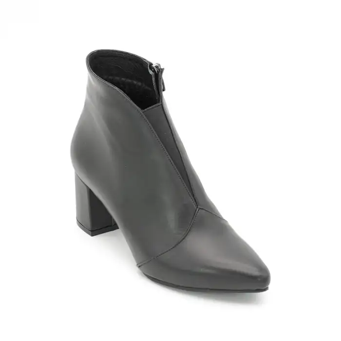PYZ 1924 Hakiki Deri Klasik Topuklu Bayan Bot Siyah