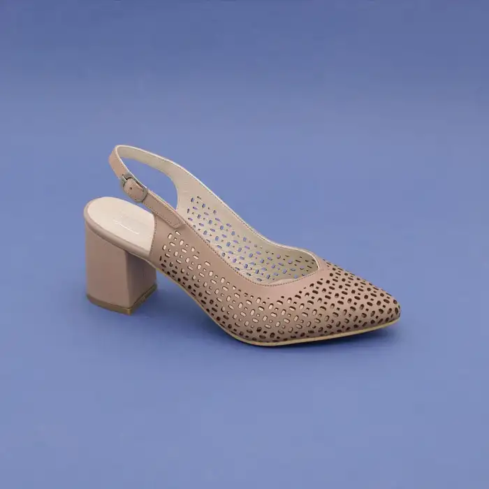 PYZ 876 Hakiki Deri Kısa Topuk Arka Açık Bayan Ayakkabı Vizon