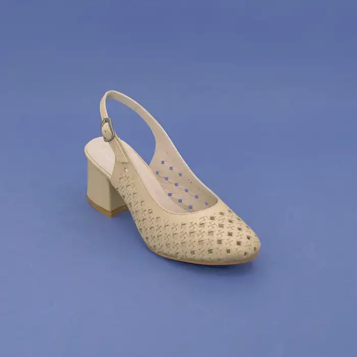 PYZ 882 Hakiki Deri Kısa Topuk Arka Açık Bayan Ayakkabı Bej