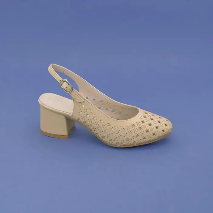 PYZ 882 Hakiki Deri Kısa Topuk Arka Açık Bayan Ayakkabı Bej