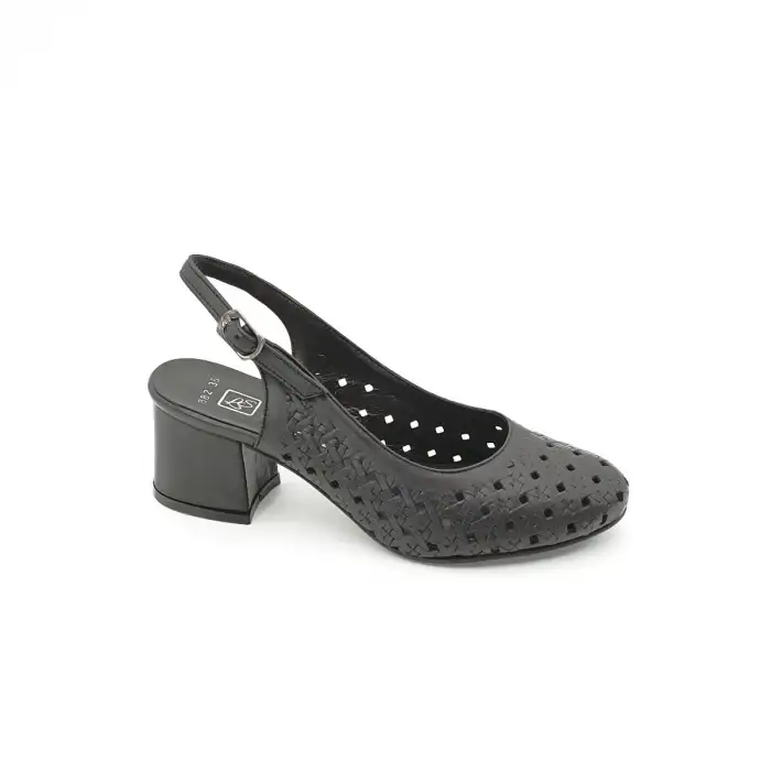 PYZ 882 Hakiki Deri Kısa Topuk Arka Açık Bayan Ayakkabı Siyah