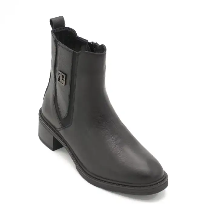 SRK 11031 Hakiki Deri Klasik Bayan Bot Siyah