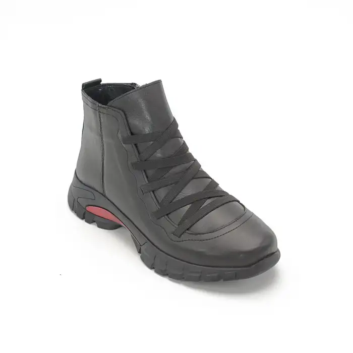 SRK 12362 Hakiki Deri Günlük Bayan Bot Siyah