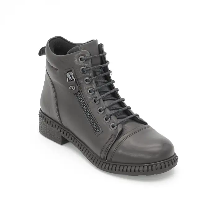 SRK 20911 Hakiki Deri Günlük Bayan Bot Siyah