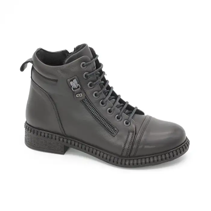 SRK 20911 Hakiki Deri Günlük Bayan Bot Siyah