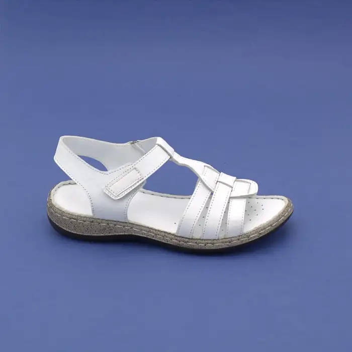 SRK 22376 Hakiki Deri Bayan Sandalet Beyaz