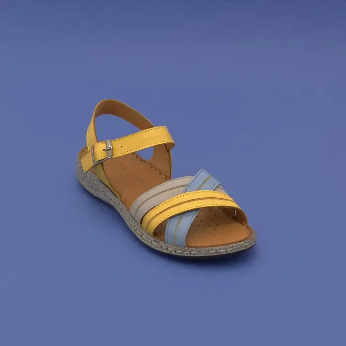 SRK 22382 Hakiki Deri Bayan Sandalet Sarı