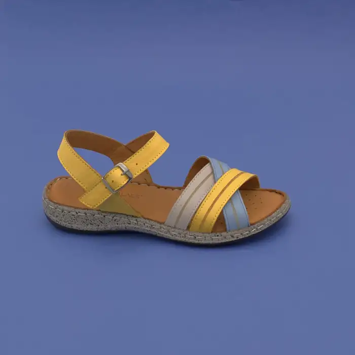 SRK 22382 Hakiki Deri Bayan Sandalet Sarı