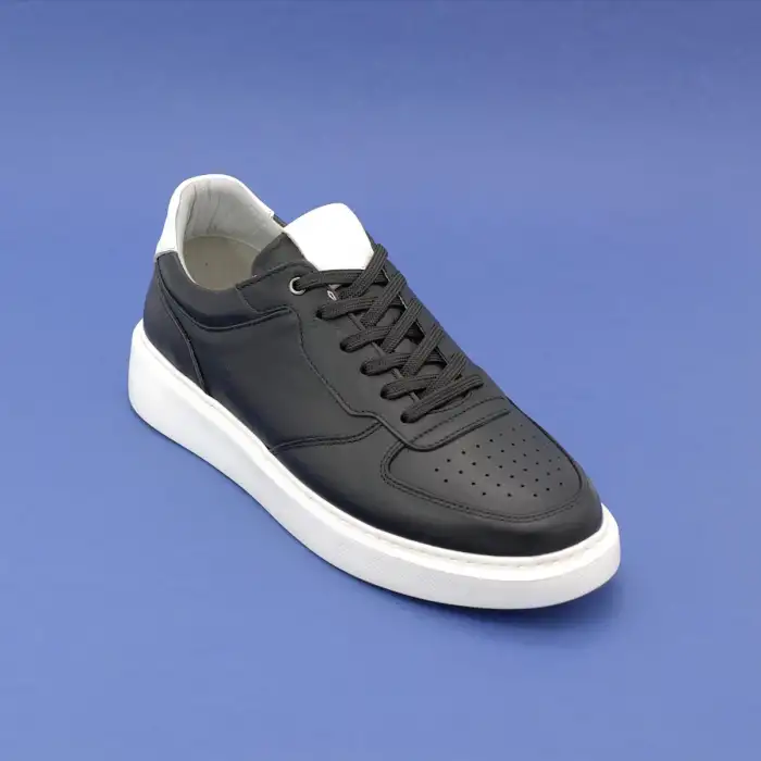 SRK 31251 Hakiki Deri Siyah Spor Klasik Erkek Ayakkabı Beyaz Taban