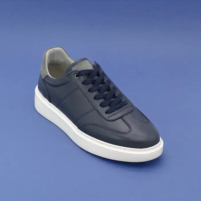 SRK 31252 Hakiki Deri Lacivert Spor Klasik Erkek Ayakkabı Beyaz Taban