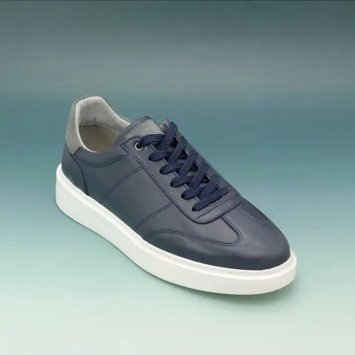 SRK 31252 Hakiki Deri Lacivert Spor Klasik Erkek Ayakkabı Beyaz Taban