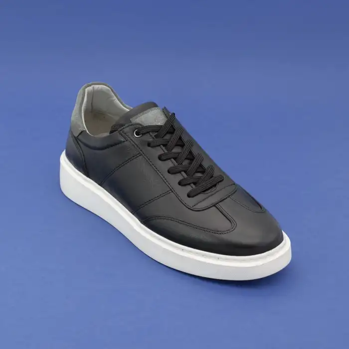 SRK 31252 Hakiki Deri Siyah Spor Klasik Erkek Ayakkabı Beyaz Taban