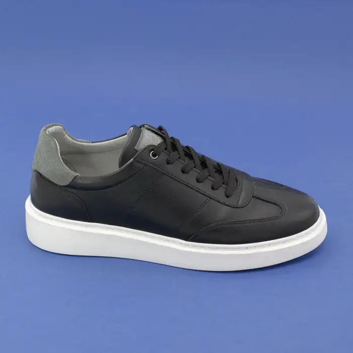 SRK 31252 Hakiki Deri Siyah Spor Klasik Erkek Ayakkabı Beyaz Taban