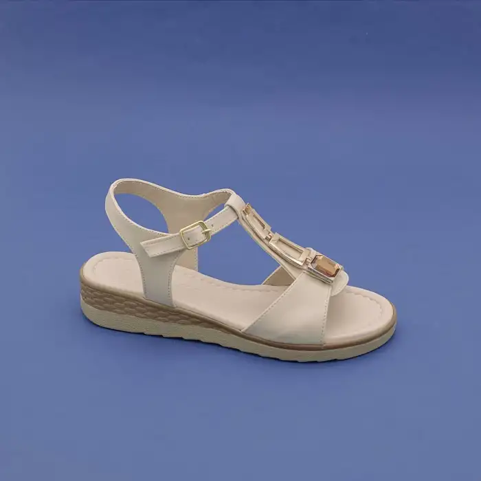 SRK 35239 Suni Deri Taşlı Bayan Sandalet Bej