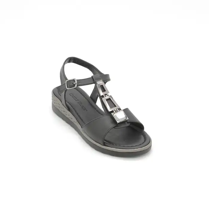 SRK 35239 Suni Deri Taşlı Bayan Sandalet Siyah