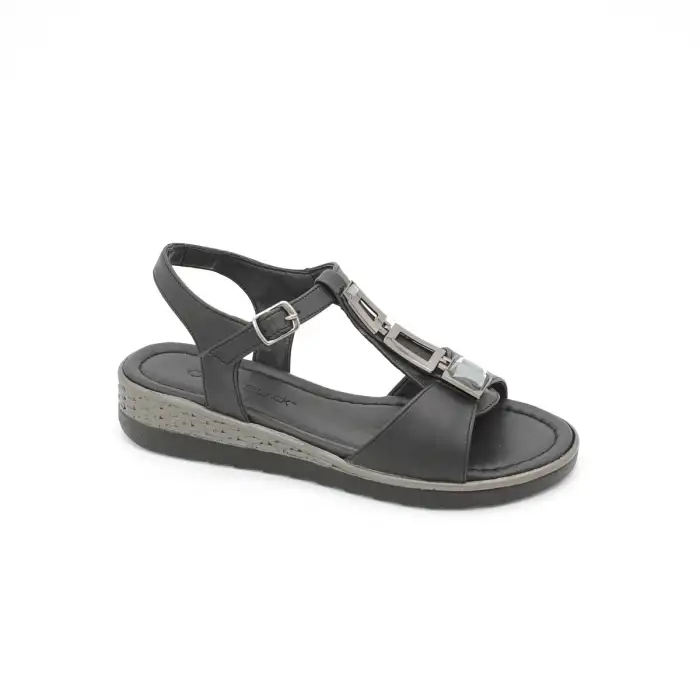 SRK 35239 Suni Deri Taşlı Bayan Sandalet Siyah